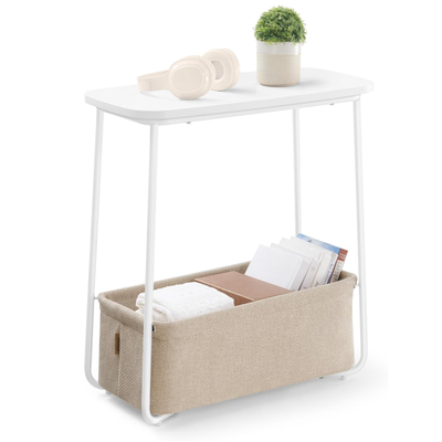 Side End Table with Fabric Basket, Modern Nightstand, Rectangular Bedside Table, for Living Room, Bedroom